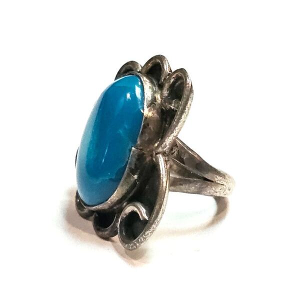 Vintage Sterling Silver Deep Blue Turquoise Ring - Southwestern Style, Size 3.5 - Picture 2 of 3